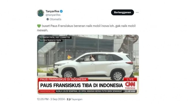 Tweet netizen soal Paus Fransiskus. [X/tanyarlfes]