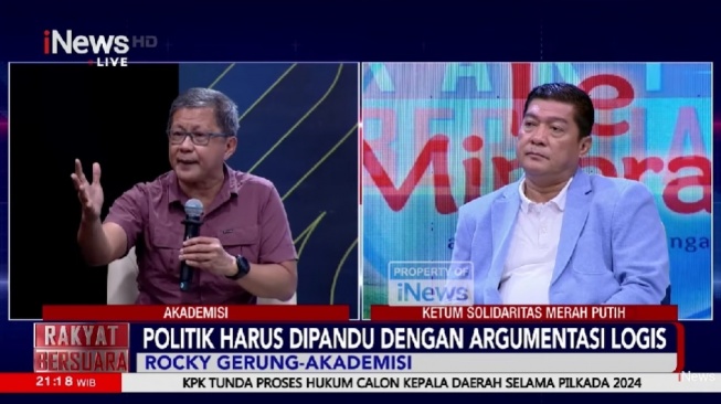 Rocky Gerung dan Silfester Matutina di program Rakyat Bersuara. (YouTube/Official iNews)