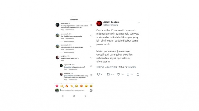 Cuitan warganet soal kampus Silfester. [X/BajerDhuafa]