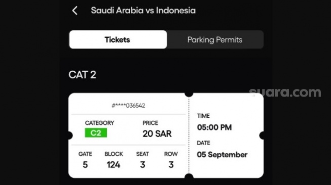 Contoh tiket pertandingan babak ketiga Kualifikasi Piala Dunia 2026 Arab Saudi vs Timnas Indonesia [Istimewa]