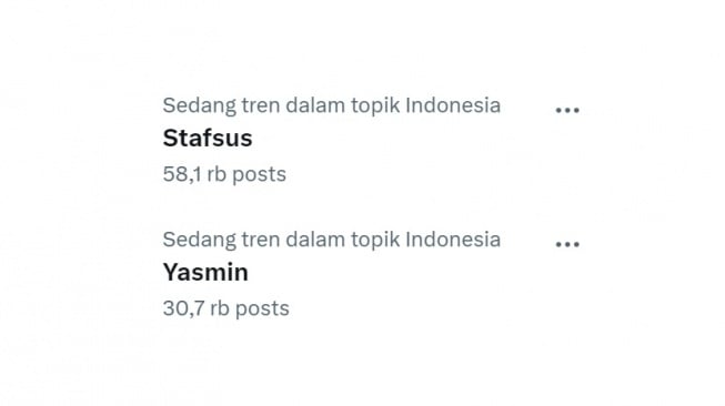 Kata kunci Yasmin dan Stafsus di X. [screenshot]