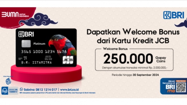 Mau Bonus Gopay Rp250 Ribu? Bikin Kartu Kredit JCB BRI Sekarang!