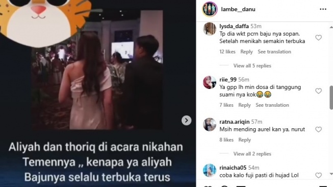 busana Aaliyah Massaid saat kondangan tuai sorotan (Instagram/@lambe__danu)