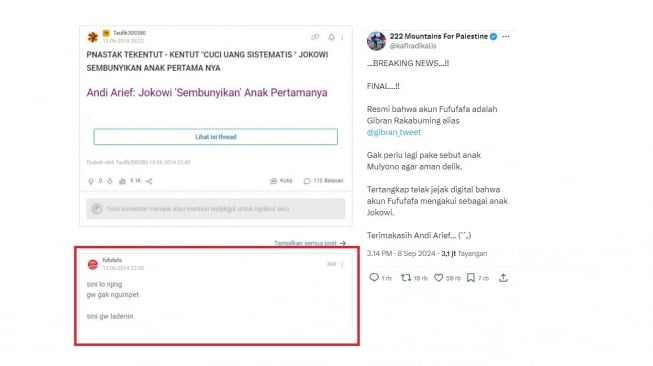 Bukti terbaru akun Fufufafa. [X/kafiradikalis]