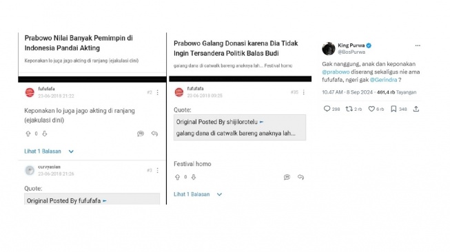 Akun Fufufafa menghina keluarga Prabowo. [X/BosPurwa]