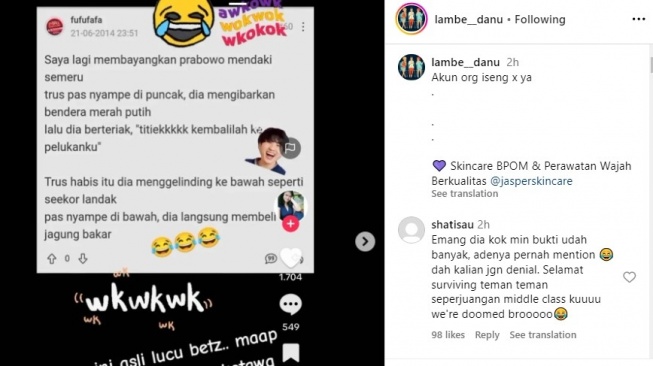 Fufufafa diomongin di akun gosip (Instagram)