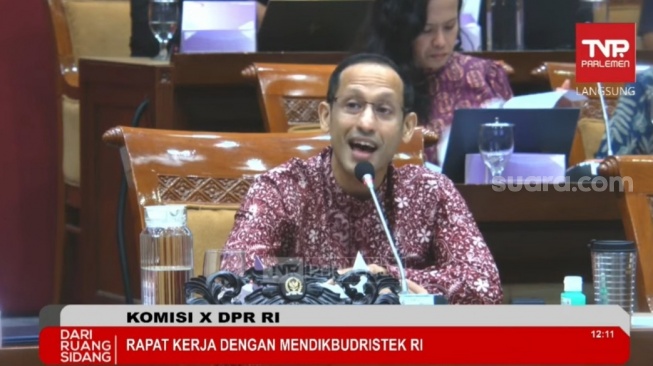 Menteri Pendidikan dan Kebudayaan (Mendikbud) Nadiem Makarim berpamitan dengan Komisi X DPR RI. (Tangkapan layar/ist)