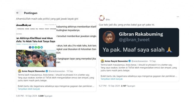 Tanggapan warganet atas cuitan Anies yang menjawab kritikan. [screenshot]