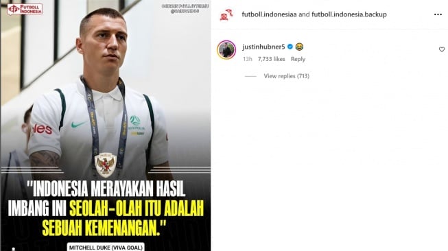 Justin Hubner tanggapi pemain Australia, Mitchell Duke yang frustasi. (Instagram/@futboll.indonesiaa)