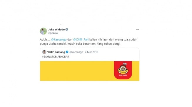 Jejak Digital Presiden Jokowi sebut akun Chilli Pari. [screenshot]