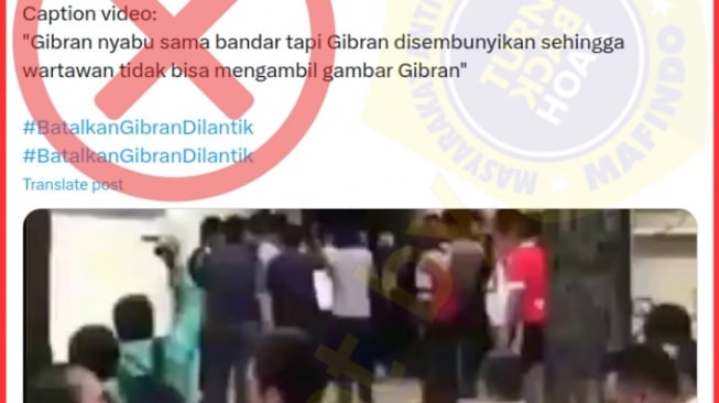 Unggahan dengan kliam Gibran digerebek polisi. Faktanya, klaim tersebut tidak benar. (Turnbackhoax)