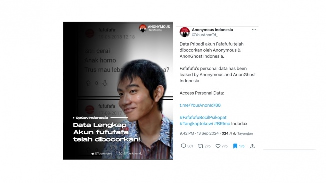 Data pribadi akun Fufufafa diduga bocor. [X/YourAnonId_]