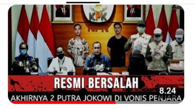 Thumbnail unggahan Youtube yang membuat klaim bahwa dua putra Jokowi divonis bersalah hingga divonis penjara. Faktanya, klaim terebut tidak benar.