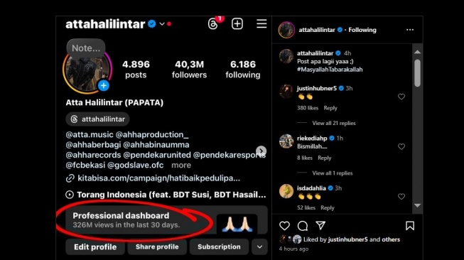 Unggahan Atta Halilintar dikomentari Justin Hubner (Instagram/attahalilintar)