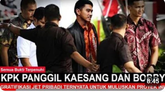 Tangkapan layar thumbnail unggahan YouTube dengan klaim Kaesang terbukti terlibat gratifikasi jet pribadi. Faktanya, klaim tersebut tidak benar.