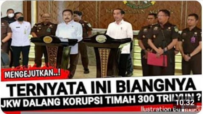 Thumbnail unggahan Youtube yang membuat klaim bahwa Jokowi menjadi dalang korupsi timah 300 Triliun. Faktanya, klaim terebut tidak benar.