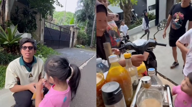 Ameena membeli jamu buyung upik di depan rumah (TikTok/attahalilintar)