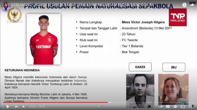 Biodata dan garis keturunan Mees Hilgers. [Dok. Tangkapan layar YouTube DPR RI]