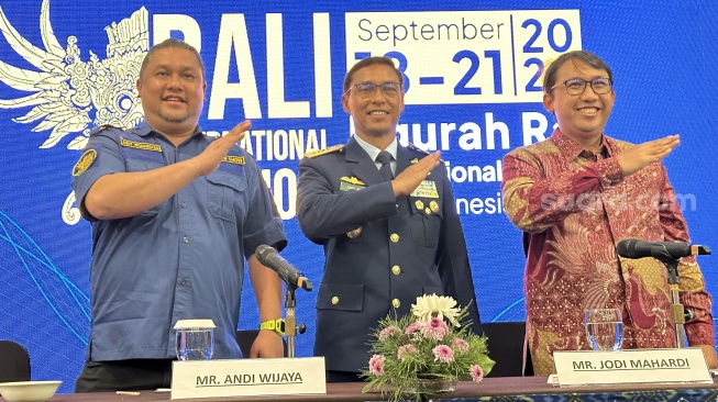 Jumpa pers Bali International Airshow 2024 yang dihelat di Bali Nusa Dua Convention Center pada Selasa (17/9/2024). [Suara.com/Sumarni]