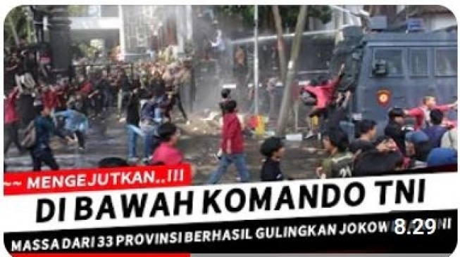 Thumbnail unggahan Youtube yang membuat klaim bahwa massa dari 33 provinsi berhasil menggulingkan Presiden Joko Widodo. Faktanya, klaim terebut tidak benar.