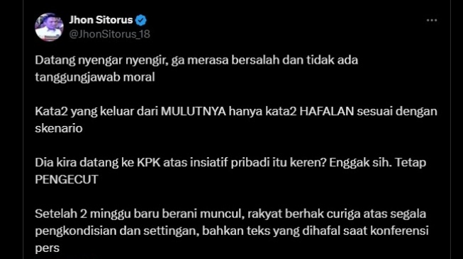 Unggahan Jhon Sitorus soal Kaesang Pangarep (X/JhonSitorus_18)