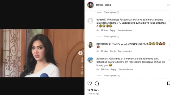 Syahrini klaim skripsinya mendapat akreditasi A (Instagram/@lambe__danu)