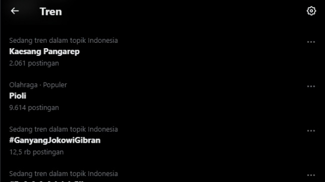 Kaesang Pangarep trending topik di platform X Indonesia. (tangkapan layar/X)