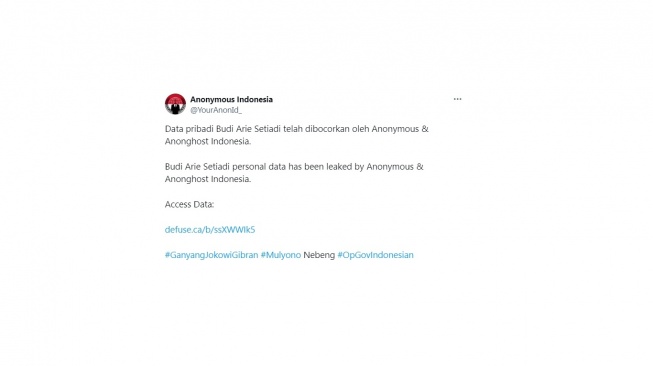 Data pribadi Budi Arie yang dibocorkan. [X/YourAnonId_]