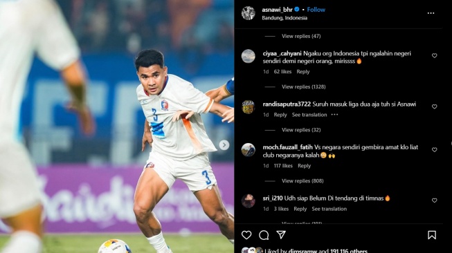 Kapten Timnas Indonesia, Asnawi Mangkualam diolok-olok fans Tanah Air setelah membantu Port FC mengalahkan Persib Bandung. [Dok. IG Asnawi Mangkualam]