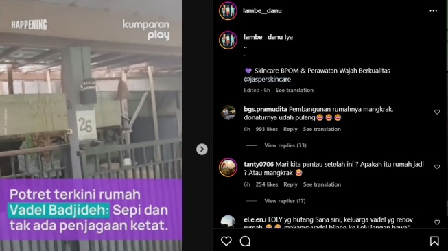 Penampakan rumah Vadel Badjideh direnovasi saat Lolly disebut pernah utang Rp400 juta. (Instagram/@lambe__danu)