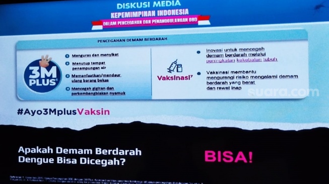 Ayo cegah dan tanggulangi DBD dengan 3M Plus Vaksin. (Foto: Suara.com/Ririn Indriani)