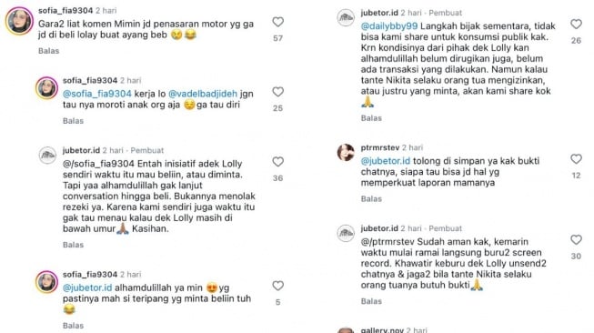 Pengakuan admin dealer otomotif soal Lolly yang hampir membeli sepeda motor diduga untuk Vadel (Instagram/Jubetor.id)