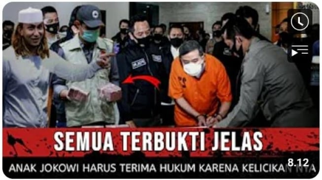 Thumbnail unggahan Youtube yang memuat klaim bahwa Gibran dipenjara. Faktanya, klaim terebut tidak benar.