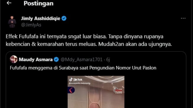 Cuitan Jimly Asshiddiqie soal efek Fufufafa. (tangkapan layar/X)