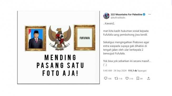 Cuitan warganet soal gerakan pasang satu foto. [X/@kafiradikalis]