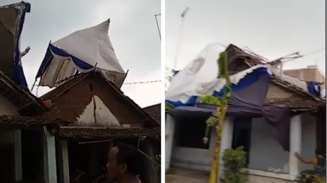 Viral! Tenda Pernikahan Nangkring di Atas Rumah, Warganet: Doa Mantan Emang Mustajab