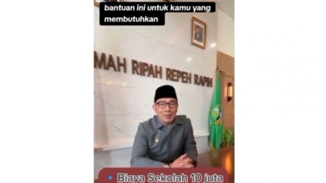 Unggahan yang menarasikan Ridwan Kamil akan berikan bantuan biaya sekolah hingga modal usaha Rp10 juta. Faktanya, video dalam unggahan tersebut tidak sesuai dengan aslinya. (TikTok)