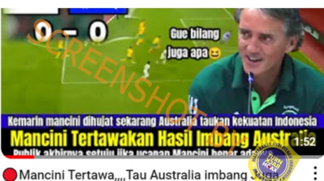 Cek Fakta: Roberto Mancini Tertawakan Hasil Imbang Australia vs Indonesia [Ist]