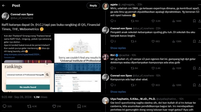 Warganet kuliti kualitas kampus yang beri Raffi Ahmad gelar kehormatan (X/duc_of_nowhere)