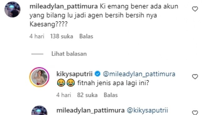 Kiky Saputri kasih jawaban dituding agen bersih-bersih Kaesang (Instagram)