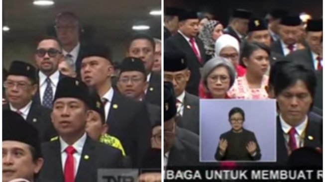 Ahmad Dhani dan Once Mekel dalam pelantikan anggota DPR RI di Senayan (YouTube/TVR Parlemen)