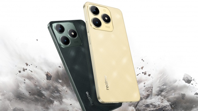 Realme C61, HP murah tahan banting yang resmi diluncurkan ke Indonesia pada Selasa (1/10/2024). [Suara.com/Dicky Prastya]