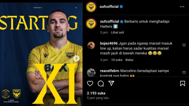 Oxford United Nyatakan Perang dengan Hatters di Instagram, karena Netizen Indonesia Tanya Marselino Ferdinan Terus? (Oxford United)