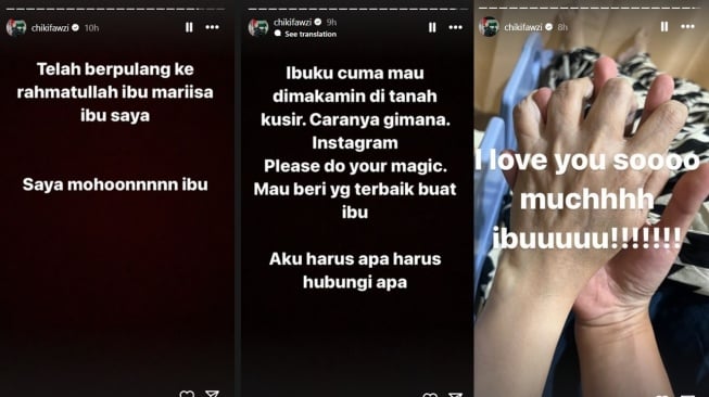 Chiki Fawzi anak Marissa Haque dan Ikang Fawzi mengungkap keinginan almarhumah ibunya untuk dimakamkan di TPU Tanah Kusir. (Instagram/@chikifawzi)