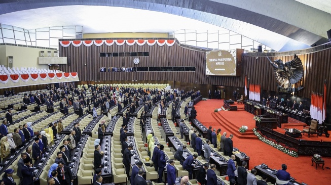 Suasana sidang Paripurna MPR di Gedung Nusantara, Kompleks Parlemen, Senayan, Jakarta, Rabu (2/10/2024). (Antara)