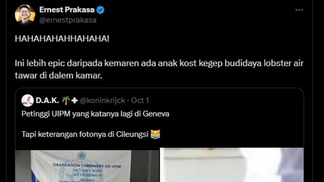 Ernest Prakasa komentari foto janggal petinggi UIPM (X/ernestprakasa)