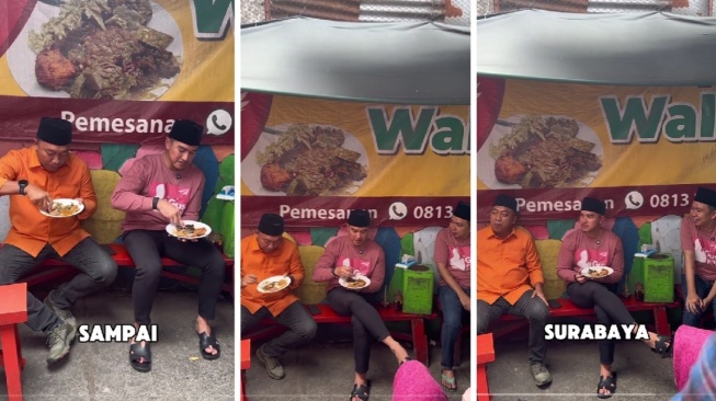 Kaesang Pangarep memakai sandal Hermes belasan juta saat makan di warung kaki lima. (TikTok/@masrio.bupatimuda)