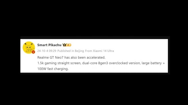 Bocoran Realme GT Neo 7. [Weibo]
