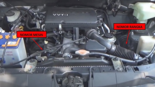 Ilustrasi nomor rangka dan nomor mesin pada mobil (Daihatsu)