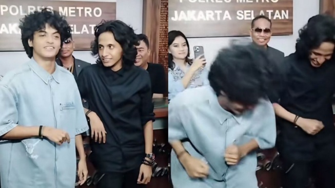 Vadel Badjideh usai menjalani pemeriksaan di Polres Metro Jakarta Selatan (TikTok/acstorydump)